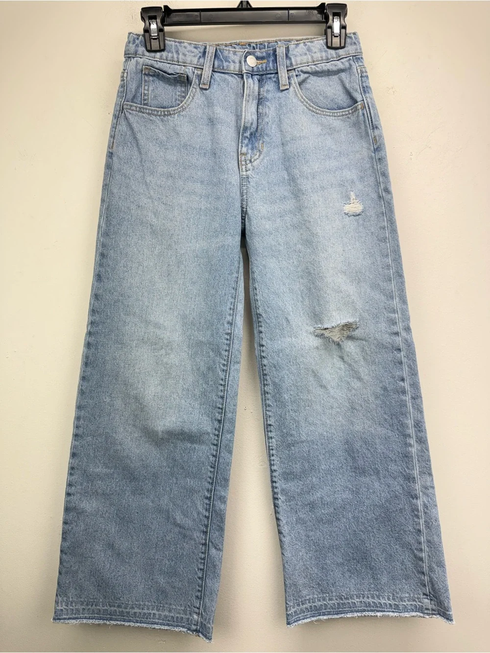 Old Navy size 14 Girls Blue Distressed Denim High Rise Baggy Wide Leg Jeans